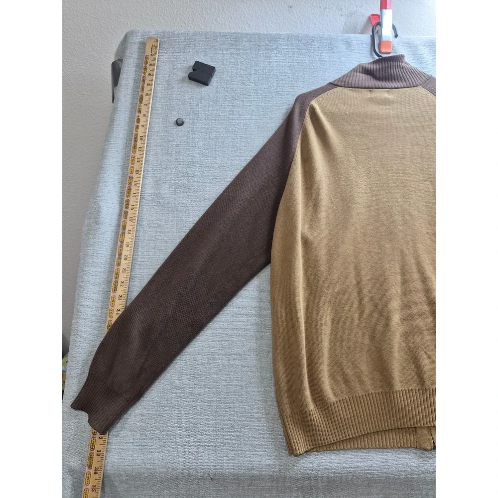 Mossimo Cardigan Sweater Mens Large Brown Tan Tight Knit Raglan Sleeve Full Zip